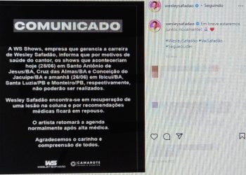 Wesley Safadão cancela shows em Santa Luzia e Monteiro