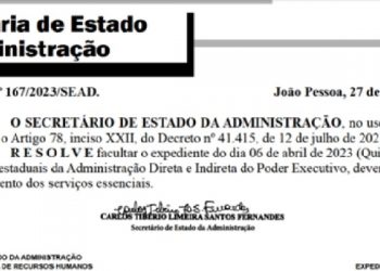 Repartições estaduais terão ponto facultativo na quinta-feira, dia 6 de abril