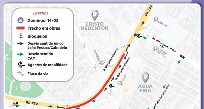 Desvios para construção de novo viaduto começam neste domingo em João Pessoa