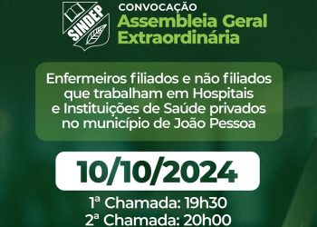 Sindicato dos Enfermeiros convoca profissionais da iniciativa privada para Assembleia Geral nesta quinta, dia 10